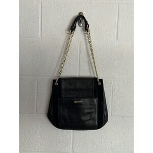 Vince Camuto Black Leather Chain Shoulder Bag Gold Hardware Medium Purse